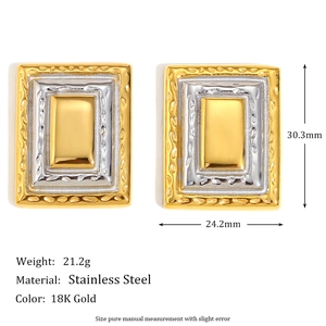 18K gold plated geometric stainless steel rectangular frame earrings with dimensions