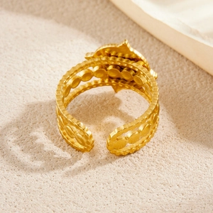 Vintage gold plated stainless steel wide open ring with round red turquoise stone inlay