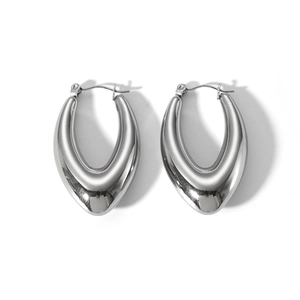 Polished silver geometric U-shaped chunky earrings in minimalist stainless steel