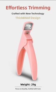 Macro detail of pink U-shaped nail tip clipper with 29g thickened stainless steel blade
