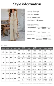 Tableau des tailles et détails du tissu pour l'ensemble haut sans manches et pantalon large