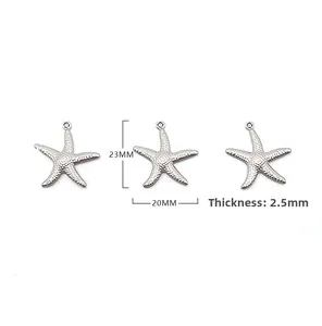 Detail view of silver starfish pendants showing dimensions 23mm by 20mm for DIY jewelry