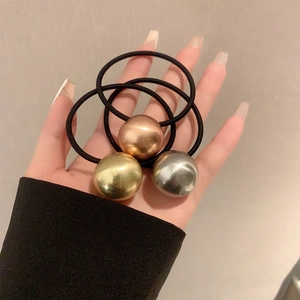 Three-piece metal ball elastic hair ties in gold, rose gold, and silver finishes
