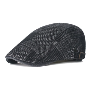 Béret gris foncé pour hommes avec motifs patchwork et boucle de réglage latérale en métal