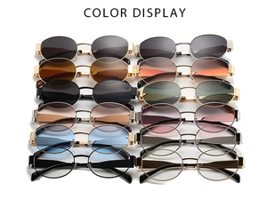 Multi-color oval sunglasses collection with thin metal frames in vintage retro styles