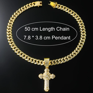 Chaîne cubaine en or hip hop avec pendentif croix glacé et collier diamant de 50 cm
