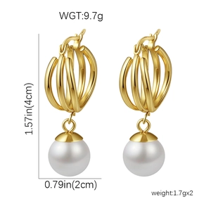Boucles d'oreilles pendantes en perles dorées pour femmes de 4 cm et perles de 2 cm