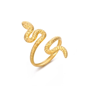 18k gold plated stainless steel snake ring with adjustable open band and scale texture