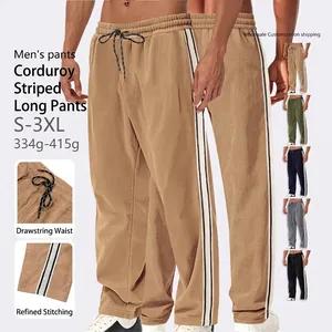Mens Corduroy Sweatpants Side Striped Drawstring Elastic Waist Casual Loose Fit Jogger Pants Trousers
