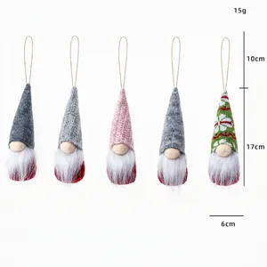 Set of 5 Christmas Gnomes plush ornaments with wool hats and long beards, 17cm size