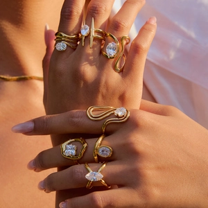 Stainless Steel Geometric Zircon Ring Gold Plated Irregular Luxury Waterproof Hypoallergenic Minimalist Jewelry For Women