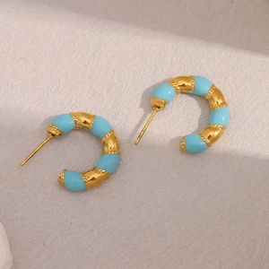 Vintage 18K Gold Plated Stainless Steel Enamel C Shaped Hoop Earrings For Women Trendy Niche Design