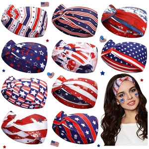 US Flag Knotted Headband Stars Stripes Elastic Breathable Polyester Yoga Running Sports Hair Band Independence Day Women