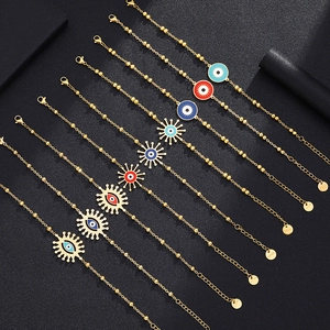 Evil Eye Pendant Bracelet Stainless Steel 18K Gold Plated Enamel Adjustable Bead Chain Lucky Amulet Jewelry For Women