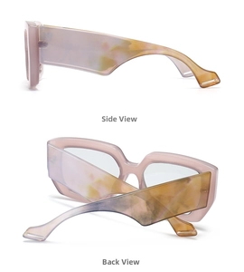 Detail view showing side and back of marble texture rectangular sunglasses