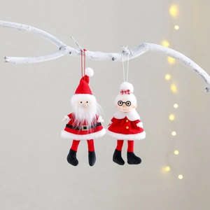 Christmas Hanging Ornaments Plush Santa Claus And Mrs Claus Dolls Fabric Tree Pendant Festive Holiday Home Decor