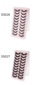 Detail view of DSD26 natural and DSD27 thick false eyelashes sets with 10 pairs each