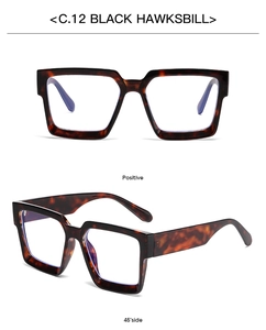 Detail view of square tortoiseshell sunglasses C.12 showing front and 45-degree angles