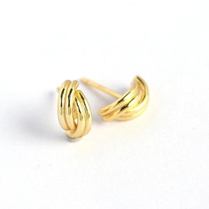 Minimalist S925 silver gold-plated twisted knot earrings with three-strand metal design