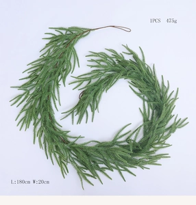 Detail view of 180cm lifelike Norfolk pine garland showing 20cm width and dense green needles