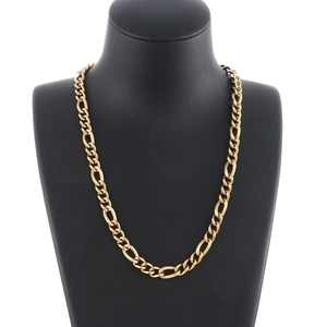 Chunky gold titanium steel curb chain necklace displayed on a black neck mannequin