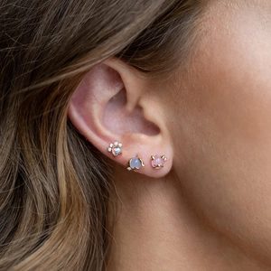 Cute animal ear studs set with pink and blue stones in gold finish for women