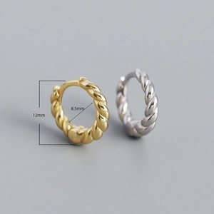 S925 Sterling Silver Chunky Twisted Rope Hoop Earrings, 12mm Outer Diameter, Gold and Silver