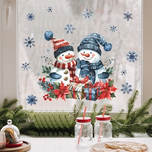 Christmas snowman and snowflake static window decals for holiday home decoration