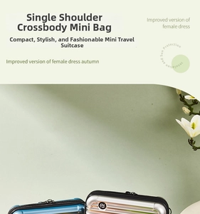 Chic mini suitcase style crossbody bags in silver and blue with hardshell finish
