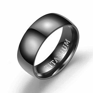 Classic black titanium steel ring for men with polished mirror finish and engraved interior