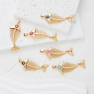 Alloy Enamel Fishbone Pendants Evil Eye Charms For DIY Necklace Bracelet Jewelry Making Hollow Out Colorful Accessories