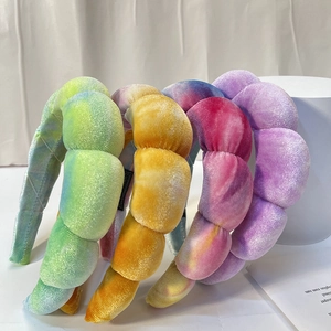 Tie Dye Padded Headband Colorful Velvet Sponge Thickened Cloud Hair Band For Makeup Face Washing SPA Headwear For Women
