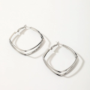 Double Layer Geometric Square Hoop Earrings Alloy With 925 Sterling Silver Earring Post Modern Metallic Style For Women