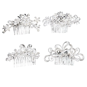 Peignes à cheveux de mariée élégants avec strass blancs et perles en motif floral argent
