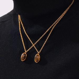 Collier Pendentif Géométrique Vintage En Acier Titane Avec Pierre Oeil De Tigre Bijoux Minimalistes Pour Femmes Elégant