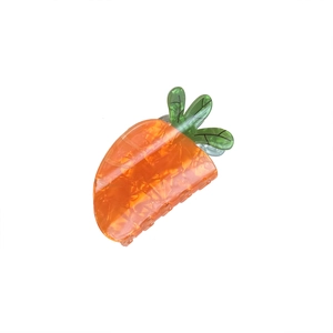 Cute carrot-shaped hair claw clip in orange marble texture with green leaves design