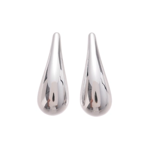 Polished silver teardrop earrings with a sleek minimalist design on a white background
