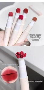 Detail showing the cushion sponge applicator and matte texture of lip powder cream