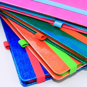 Colorful laser paper notebooks with lychee texture covers and elastic band closures