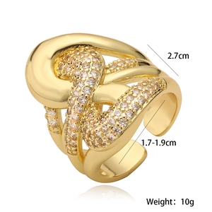 Detail showing dimensions of 18K gold plated copper ring with zircon stones