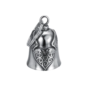 Retro stainless steel motorcycle bell featuring heart wings in a vintage silver finish
