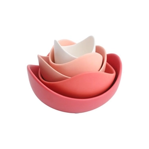 Nordic lotus ceramic nesting bowl set with elegant red gradient and petal edge design