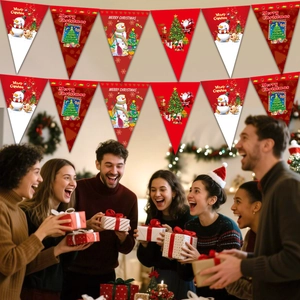 Christmas pennant banner with Santa Claus and Snowman prints for festive party decoration