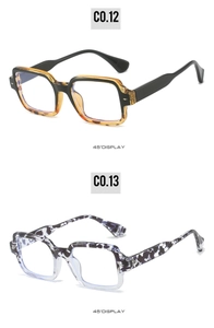 Detailed 45-degree view of square frame sunglasses in black tortoiseshell and marble patterns