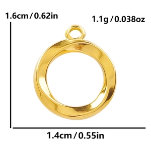 Irregular gold twisted circle pendant in 304 stainless steel with size and weight info