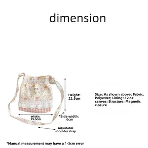 Tableau des tailles du sac floral avec dimensions précises et détails du cordon de serrage