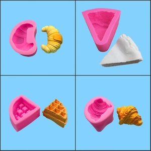 Set of 4 pink silicone molds for DIY waffle, croissant, and cake food models