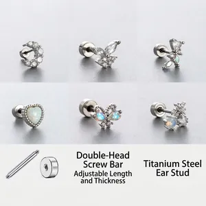 Butterfly Heart Cartilage Stud Earrings Titanium Steel With Zircon Opal Screw Back Tiny Piercing Jewelry For Women
