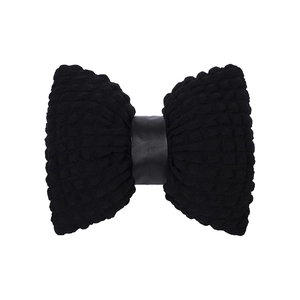 Creative black puff lattice bow pillow with textured wave fabric for home sofa decoration