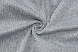 Macro shot of heather grey knitted fabric showing soft texture and spiral fiber details